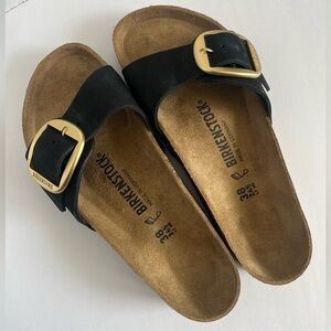 Birkenstock Madrid Big Buckle Nubuck Leather Black Size 38